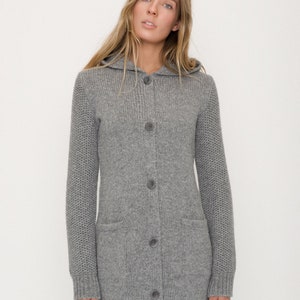 Oversized Knitted Merino Coat, Vintage Style Women's Cardigan With Hood, Honeycomb Sleeves and Pockets AMELIA image 4