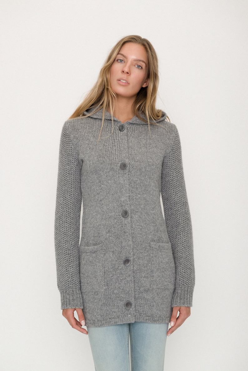 Oversized Knitted Merino Coat, Vintage Style Women's Cardigan With Hood, Honeycomb Sleeves and Pockets AMELIA image 4