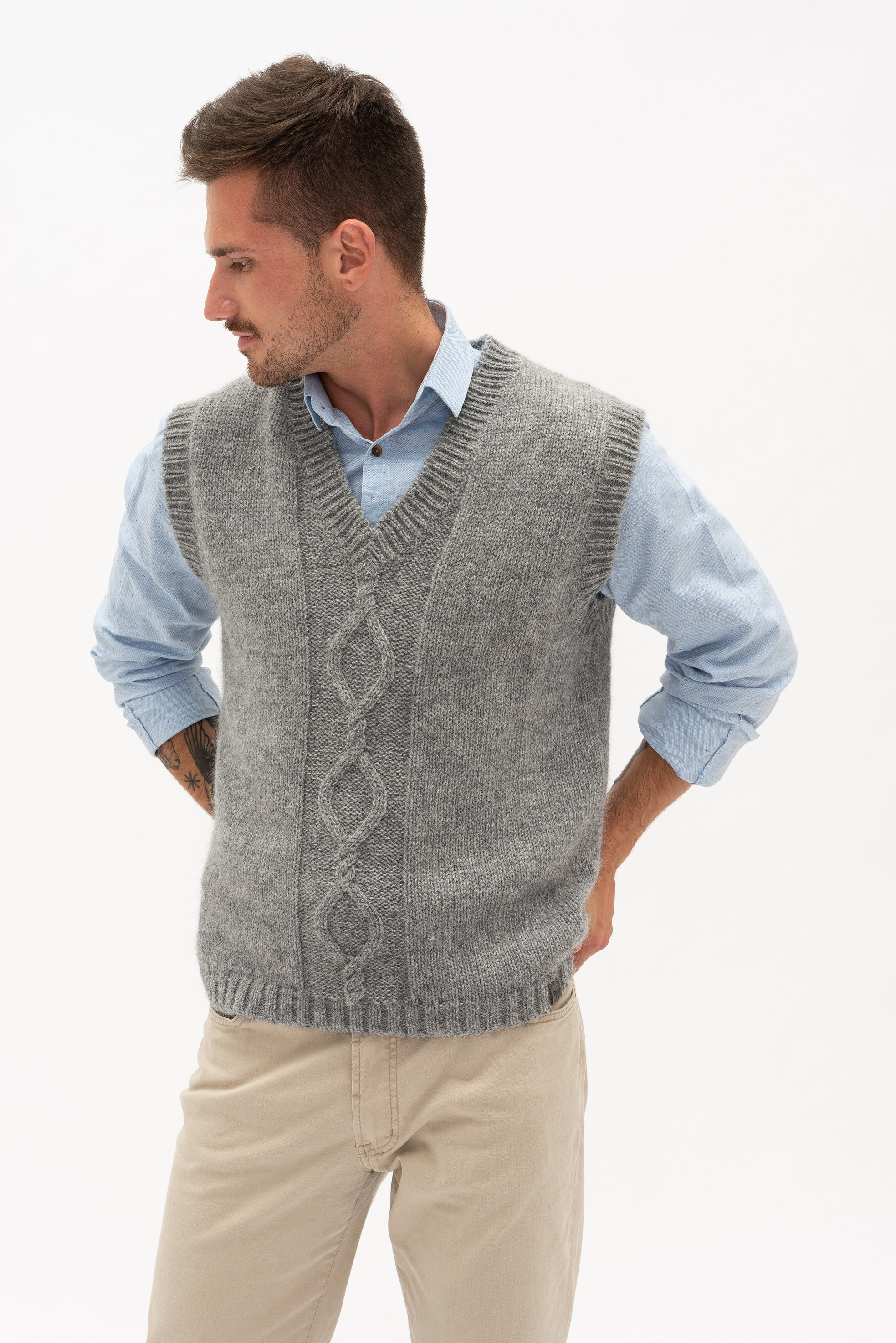 Hand Knitted Natural Wool Vest Men's Vintage Style Knit Etsy