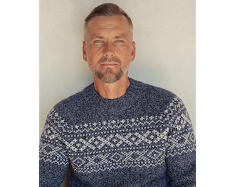 Maglione da uomo in lana merino con motivo nordico / Maglione lavorato a maglia scandinavo / Caldo pullover invernale / Regalo di lana fatto a mano per lui / ARNO