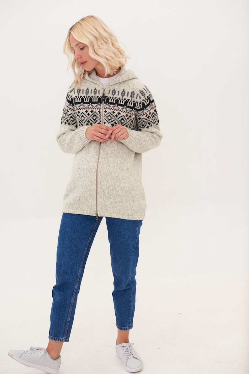 Knitted Wool Jumper, Hooded Jacket with Zip, Organic Wool Sweater for Women SKY image 5