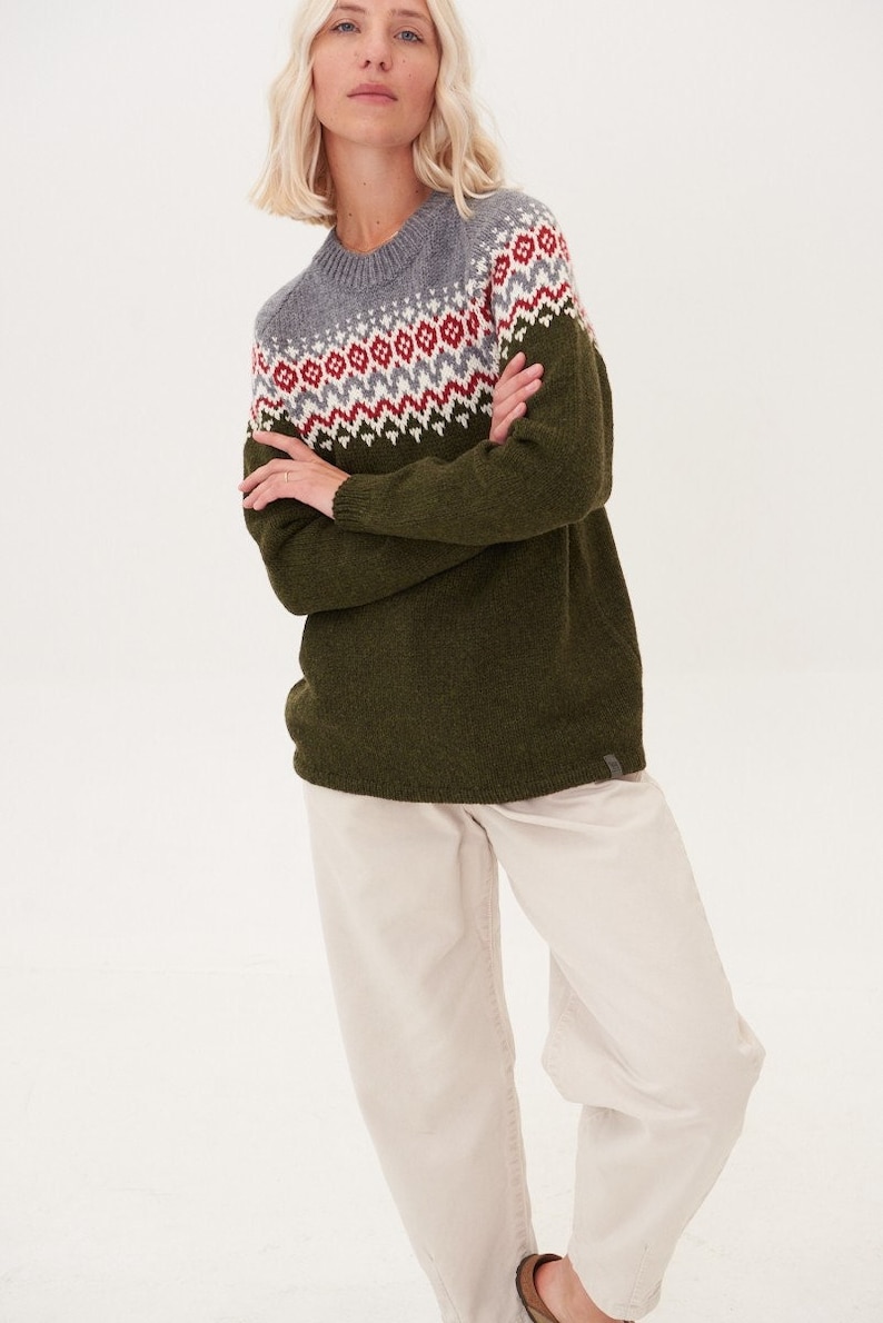 Nordic Merino Wool Jumper, Simple Womens Green Pullover, Knitted Woolen Sweater in Scandi Style TORI image 3