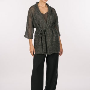 Mohair Cardigan with Belt, Mohair lightweight Cape, Elegant Mesh Cardigan, Minimalistic Soft Mohair Jacket / AURELIA image 3