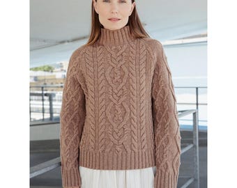 Suéter de lana de cachemira, suéter de punto minimalista de lana escandinava, suéter de cuello alto de punto trenzado de lana merino, suéter de estilo escandinavo / LINA