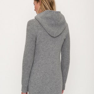 Oversized Knitted Merino Coat, Vintage Style Women's Cardigan With Hood, Honeycomb Sleeves and Pockets AMELIA Gray - M103