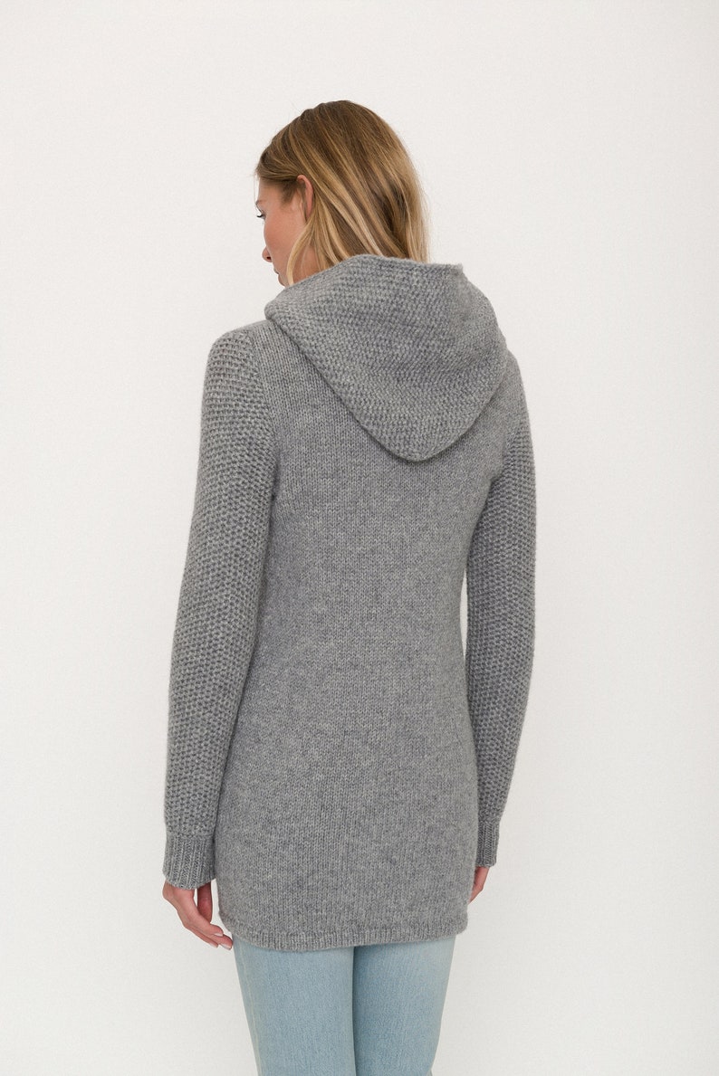 Oversized Knitted Merino Coat, Vintage Style Women's Cardigan With Hood, Honeycomb Sleeves and Pockets AMELIA Gray - M103