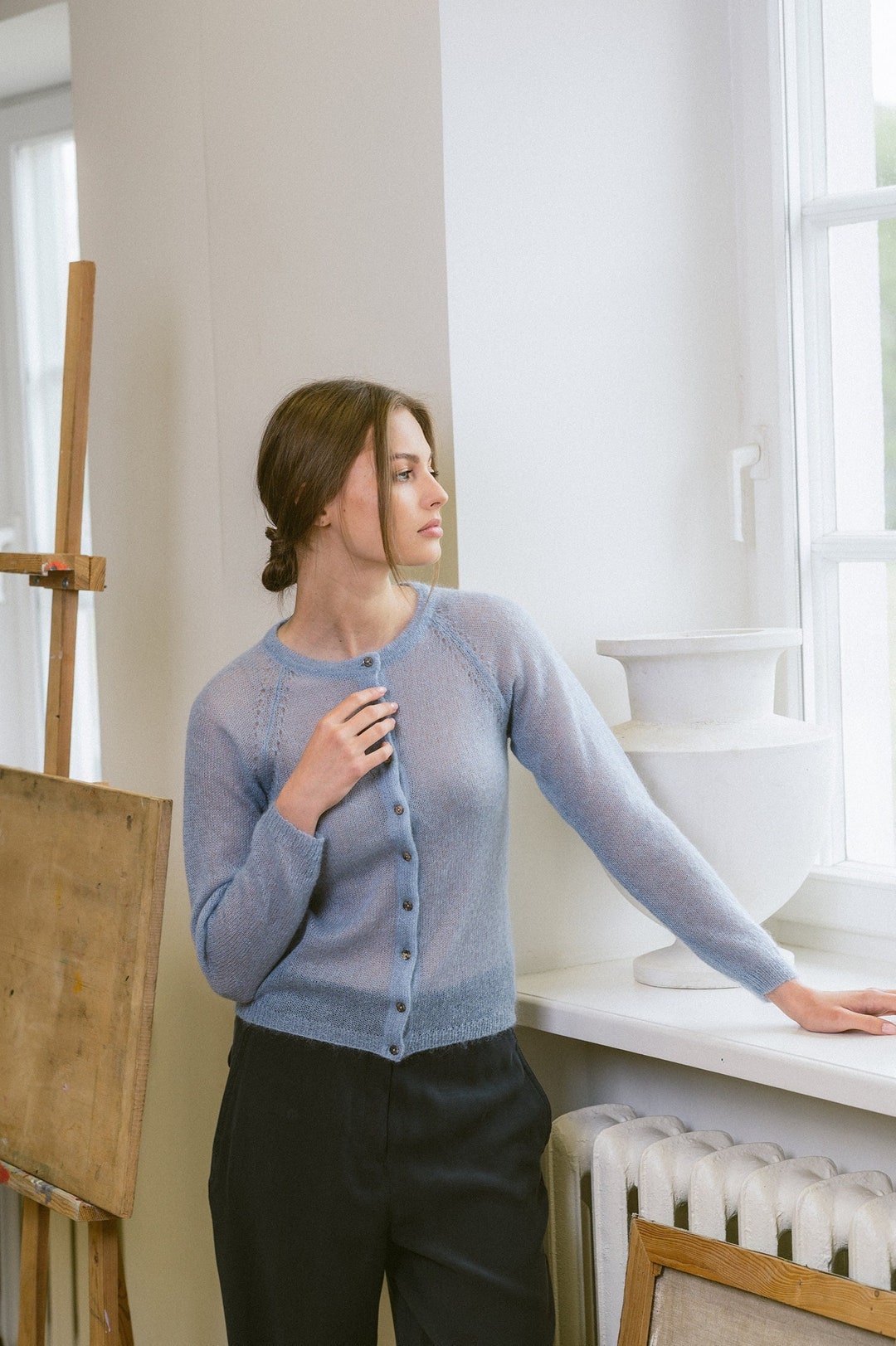 SuperKid Mohair Light Cardigan Pullover, Mesh Pullover