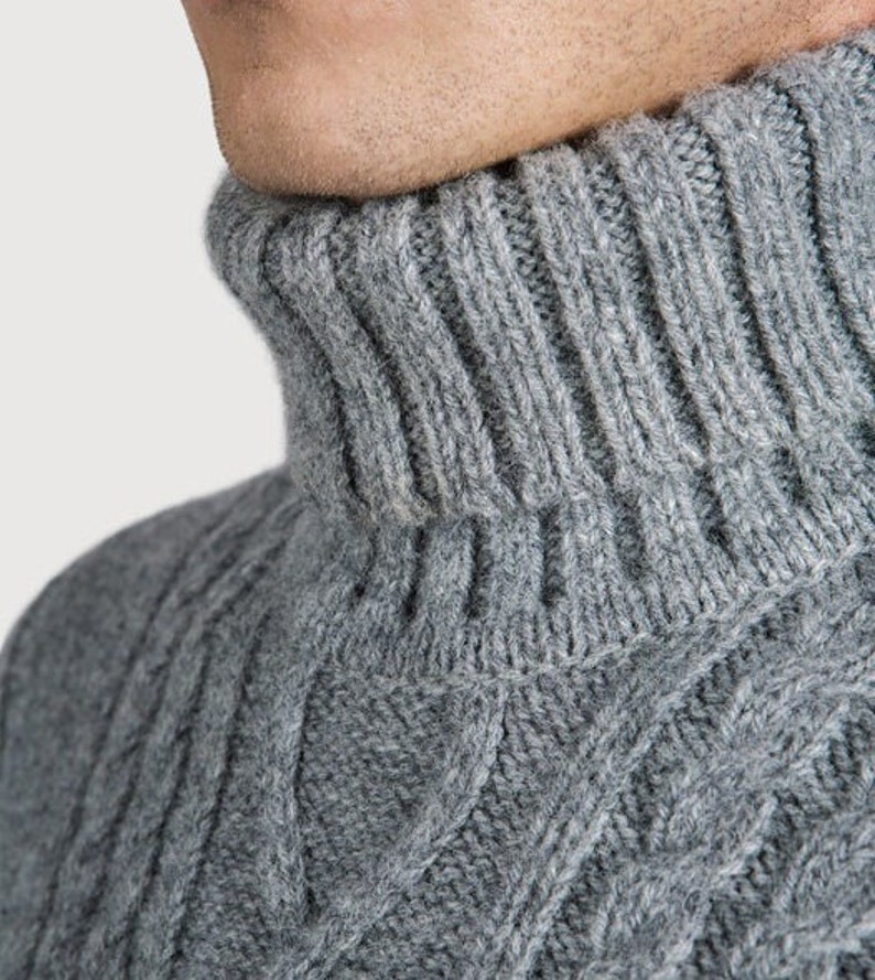 Merino Wool Turtleneck Sweater, Men's Turtleneck, Natural Wool Turtleneck Top, Hand Knitted Pullover HUGO image 6