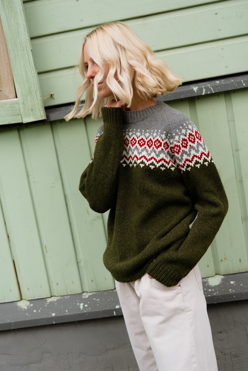 Nordic Merino Wool Jumper, Simple Womens Green Pullover, Knitted Woolen Sweater in Scandi Style TORI image 6