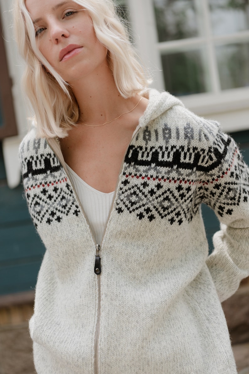 Knitted Wool Jumper, Hooded Jacket with Zip, Organic Wool Sweater for Women SKY zdjęcie 6