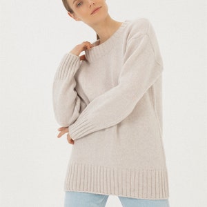Merino wool minimalistic jumper, Supreme cashmere woolen sweater, Women all season sweater, Cosy soft woolen knitted top sweater FRESCO silver