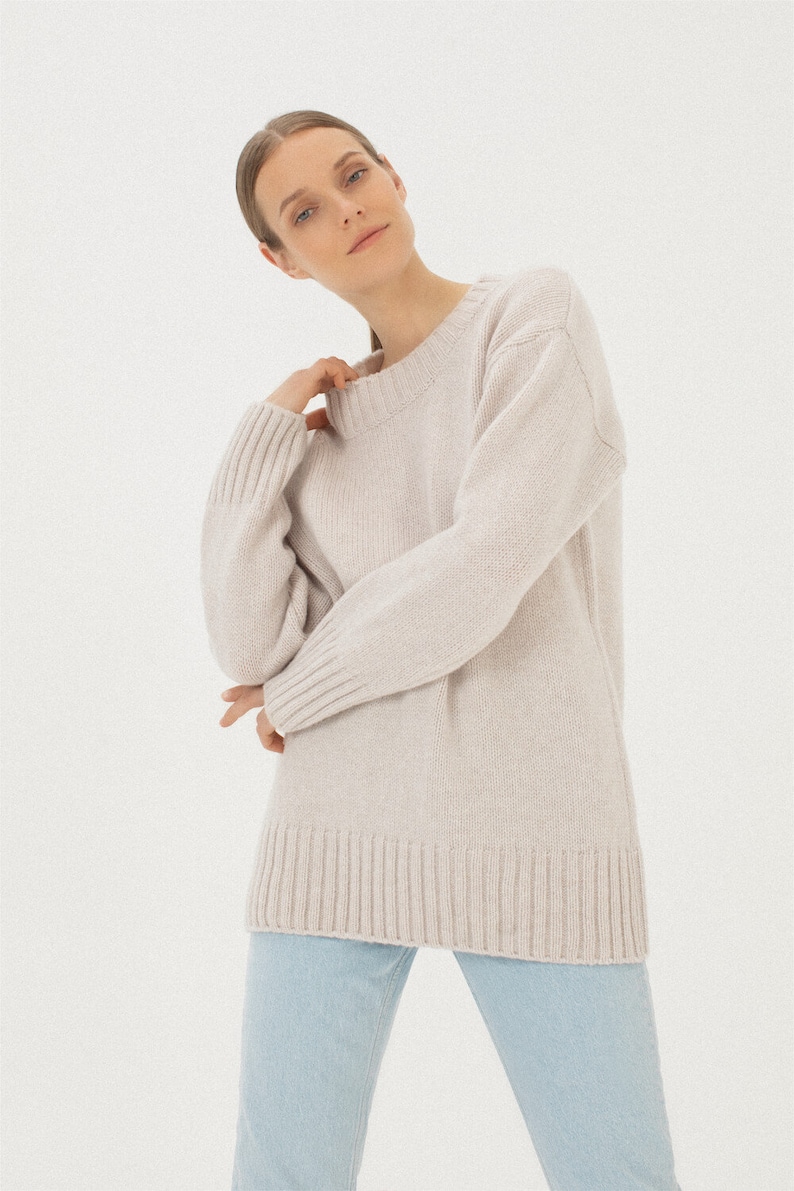 Merino wool minimalistic jumper, Supreme cashmere woolen sweater, Women all season sweater, Cosy soft woolen knitted top sweater FRESCO silver