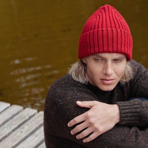 Wool Fisherman Beanie, Mens Wool Beanie Cap, Merino Cable Knit Beanie Hat, Warming Gift for him, Hand knitted winter cap