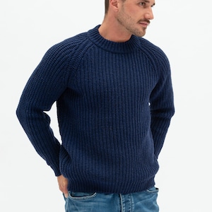 Natural Merino Wool Light Melange Sweater for Man, Knitted Mens Sweater in Scandi Style, Hand Knitted Pullover Sweater TORO / light melange dark blue