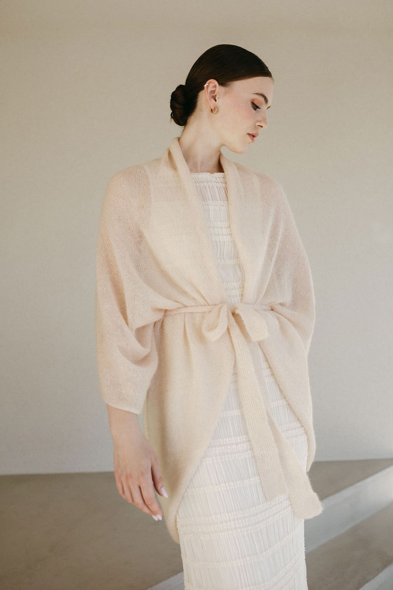 Mohair Lightweight Cardigan with Belt, Dress Shoulder Cover up, Light Summer Bridal Cape, Wedding cape shawl, Mohair wedding wrap/ CHARLOTTE image 6