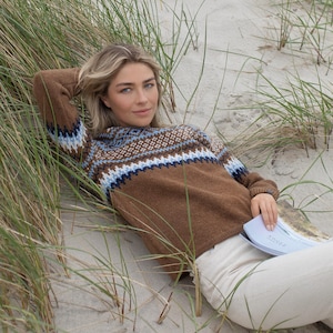 Fair Isle Cashmere Pullover, Brown Merino wool nordic jumper, Women scandinavian style warm sweater, Natural wool knitted pullover VETRA image 5