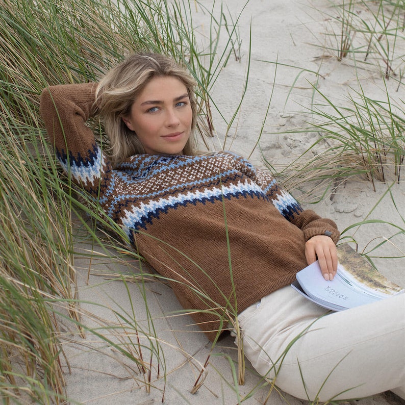 Fair Isle Cashmere Pullover, Brown Merino wool nordic jumper, Women scandinavian style warm sweater, Natural wool knitted pullover VETRA image 5