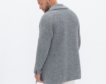 Mens grey wool cardigan clearance