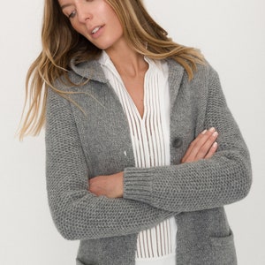 Oversized Knitted Merino Coat, Vintage Style Women's Cardigan With Hood, Honeycomb Sleeves and Pockets AMELIA image 3