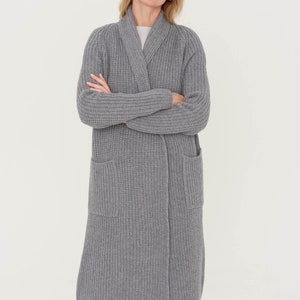 Long Organic Merino and Cashmere Cardigan, Warm Wool Coat, Thick Woolen Jacket OREGON image 5