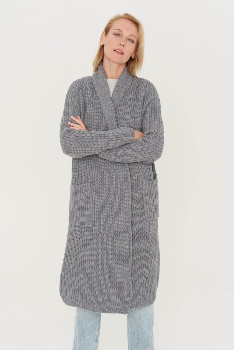 Long Organic Merino and Cashmere Cardigan, Warm Wool Coat, Thick Woolen Jacket OREGON image 5