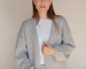 Cozy Knit Jacket with Pockets, Handmade Mohair Merino Wool Cardigan / AMANDA