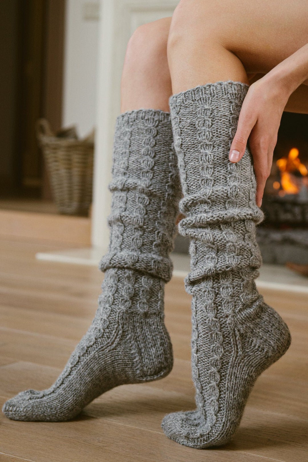 Woman's High Knee Wool Boots Socks Vintage Natural Wool Etsy