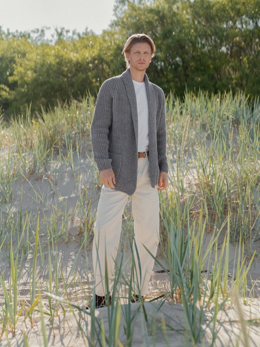 Soft Merino Wool Men's Cardigan, Hand Knitted Woolen Sweater, Open ...