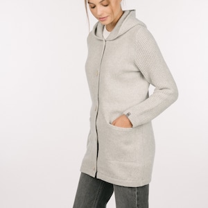 Oversized Knitted Merino Coat, Vintage Style Women's Cardigan With Hood, Honeycomb Sleeves and Pockets AMELIA image 9