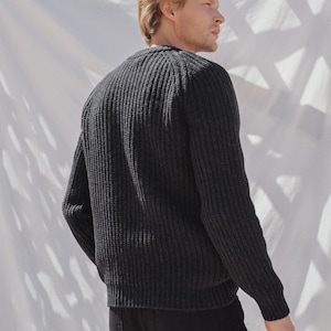 Natural Merino Wool Light Melange Sweater for Man, Knitted Mens Sweater in Scandi Style, Hand Knitted Pullover Sweater TORO / light melange black