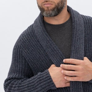 Handmade Cardigan for Men, Dark Gray Color Open Front Sweater in Scandinavian Style, Pure Merino Wool Cardigan for Dad BENJAMIN image 4