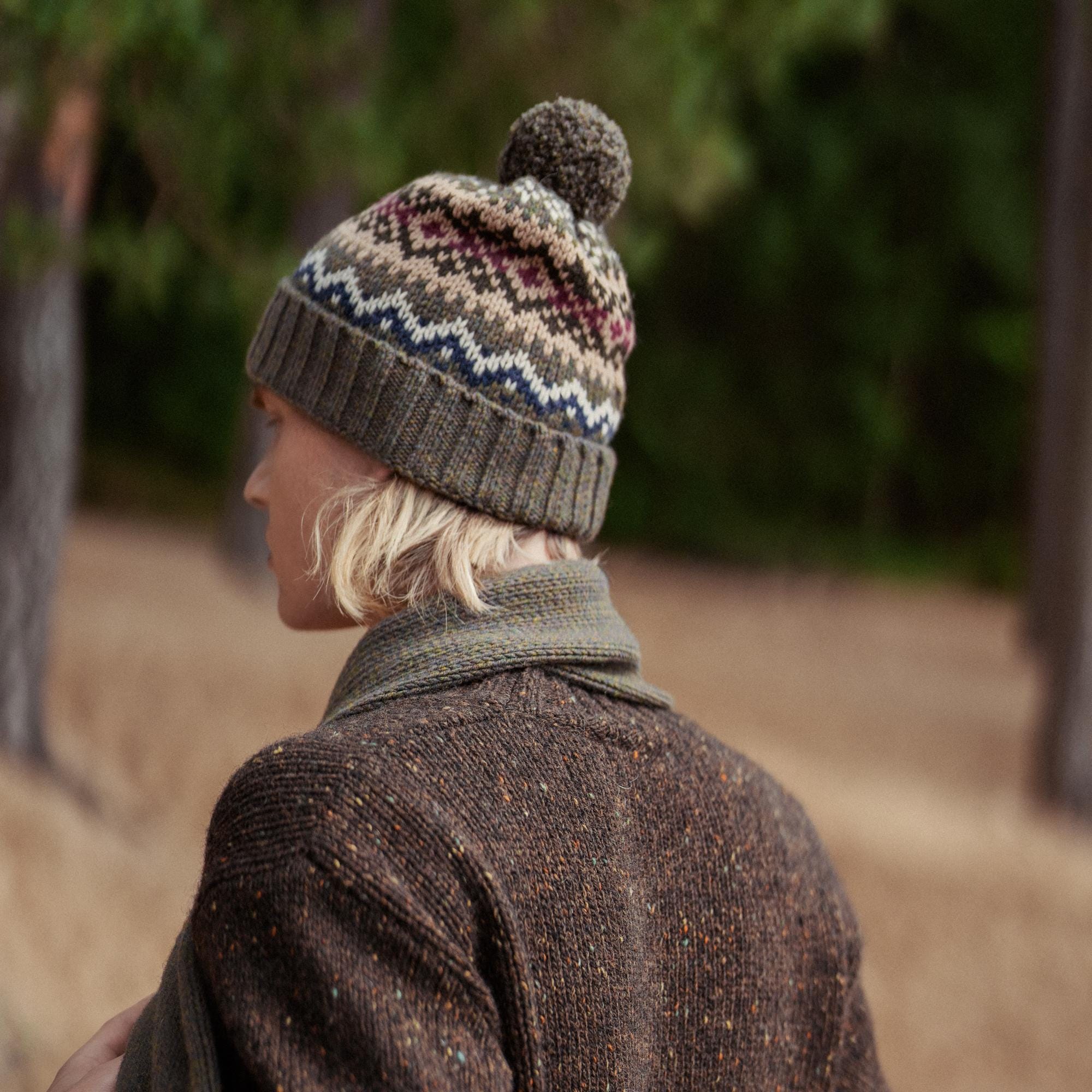 Icelandic Design Knit Wool Winter Hat Beanie for men or women Knitted Wool Beanie: Nordic Fair Isle Pattern, Fleece-lined  main image 2