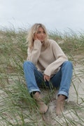 Cashmere wool pullover top, Knitted minimal scandi woolen sweater, Merino yarns women knitwear, High quality hand knit sweater top BIANKA product logo