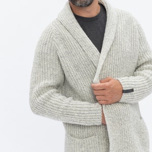 Soft Merino Wool Men's Cardigan, Hand Knitted Woolen Sweater, Open Front Cardigan for Man in Light Melange BENJAMIN light melange