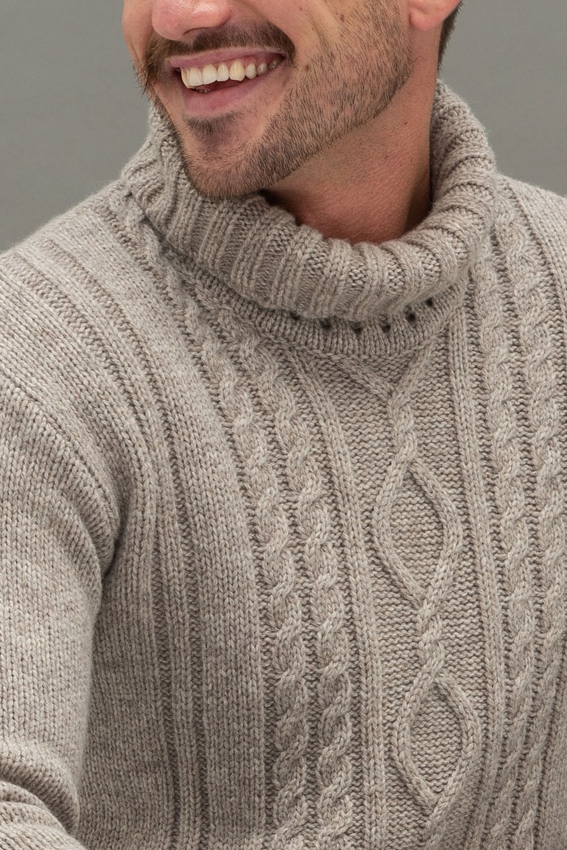 Merino Wool Turtleneck Sweater, Men's Turtleneck, Natural Wool Turtleneck Top, Hand Knitted Pullover HUGO image 3