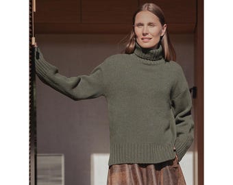 Suéter minimalista de cuello alto de cachemira, suéter de lana de cachemira, suéter de lana de cachemira merino tejido a mano / VITA