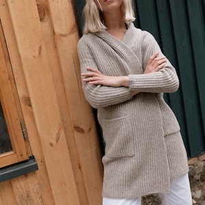 Weicher Bio Merino Wolle Cardigan mit Taschen, Kaschmir Lange Wolljacke für Frauen, RIVER / dunkelgrau Bild 7