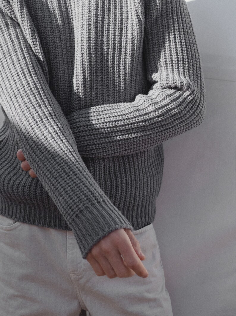 Natural Merino Wool Light Melange Sweater for Man, Knitted Mens Sweater in Scandi Style, Hand Knitted Pullover Sweater TORO / light melange image 6