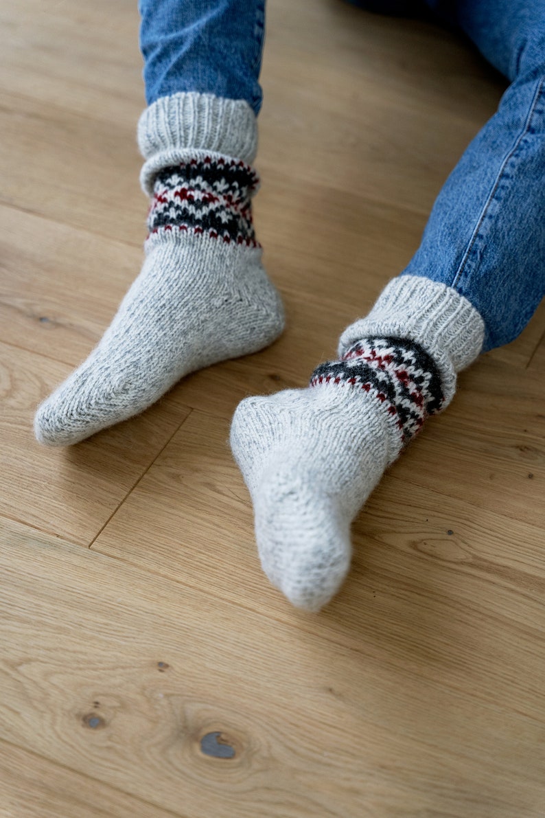 Ready to Ship Knitted Warm Winter Socks, Hand Knitted Scandinavian Style Boots Socks, Handgestrickte Socken Woolen Socks for Christmas Gift image 7