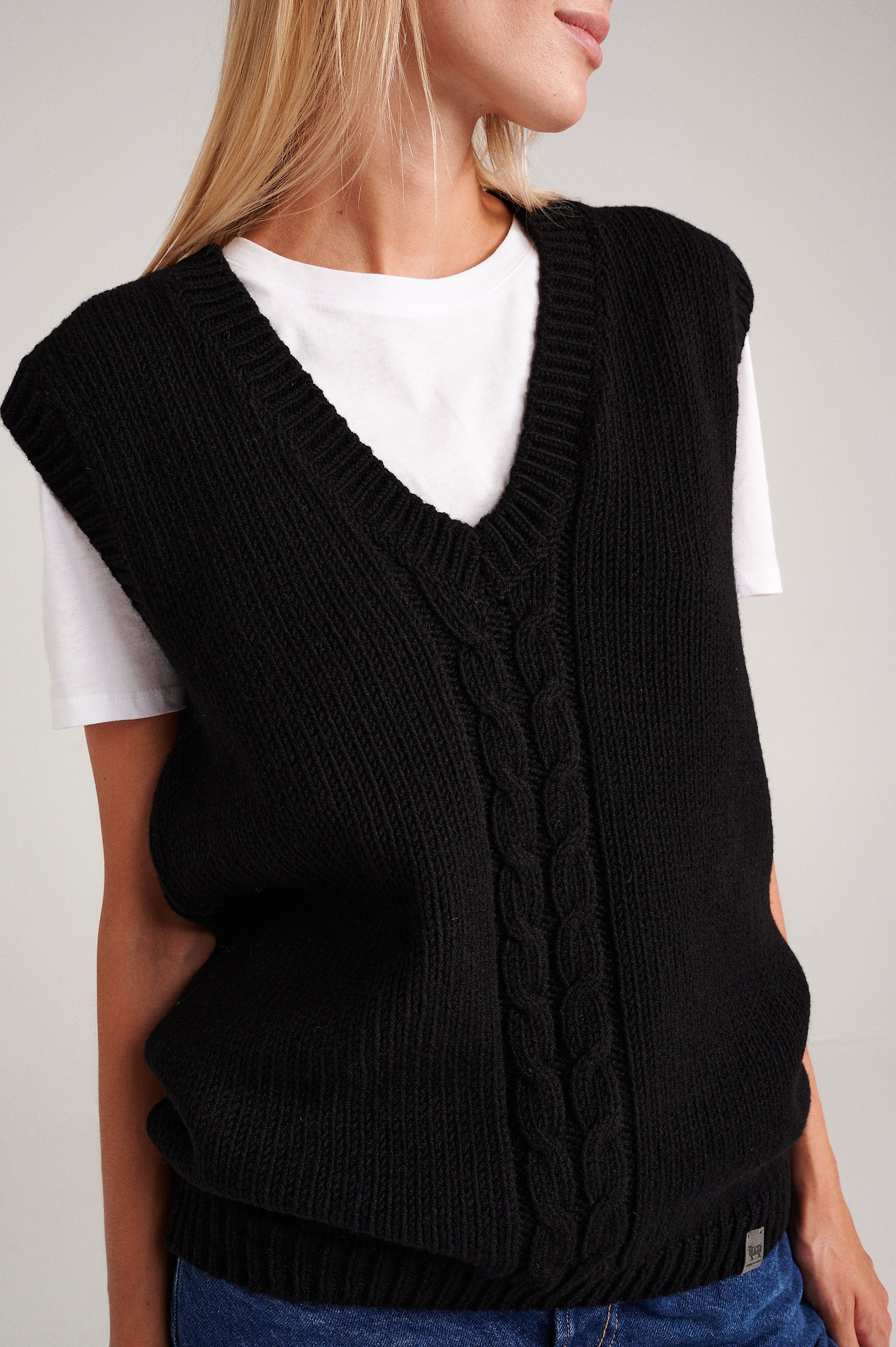 Black Cashmere Merino Sweater Vest, Knitted Cashmere Wool Vest 
