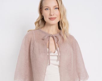 Mohair Wedding Cape Shawl, Bridal Wrap, Modern Shrug, Knitted Cover Up / MONICA