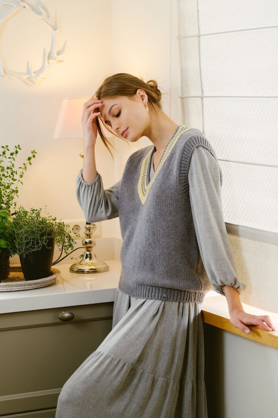 Knitted Cashmere Sweater Vest, Vintage Merino Wool Vest, Women's