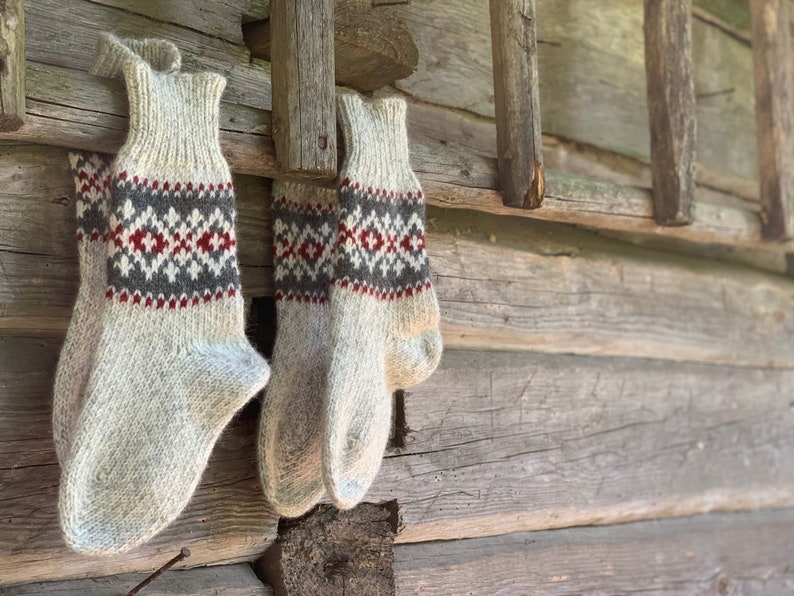 Ready to Ship Knitted Warm Winter Socks, Hand Knitted Scandinavian Style Boots Socks, Handgestrickte Socken Woolen Socks for Christmas Gift image 8