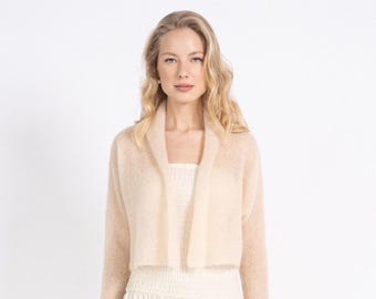 Knit Mohair Shrug, Mohair Wrap Modern Wedding Shrug, Elegant Open Front Cardigan / ADELE