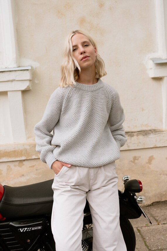 WoolHouseESHOP Hand Knit Cashmere Sweater, Loose Knit Sweater, Knitted Womens Woolen Jumper, Merino Wool Pullover Magma / Silver