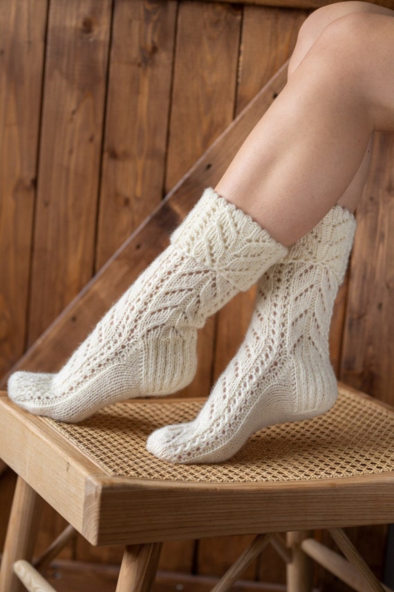 Hand Knitted Wool Women's Socks, Cosy Vintage Woolen Socks, Gift