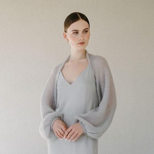 Balloon Sleeves Wedding Shrug, Mohair Bolero Shrug, Grey Bridal Cover Up, Soft Mohair Knitted Shrug, Luxury gift for bride to be / ELIZABETH