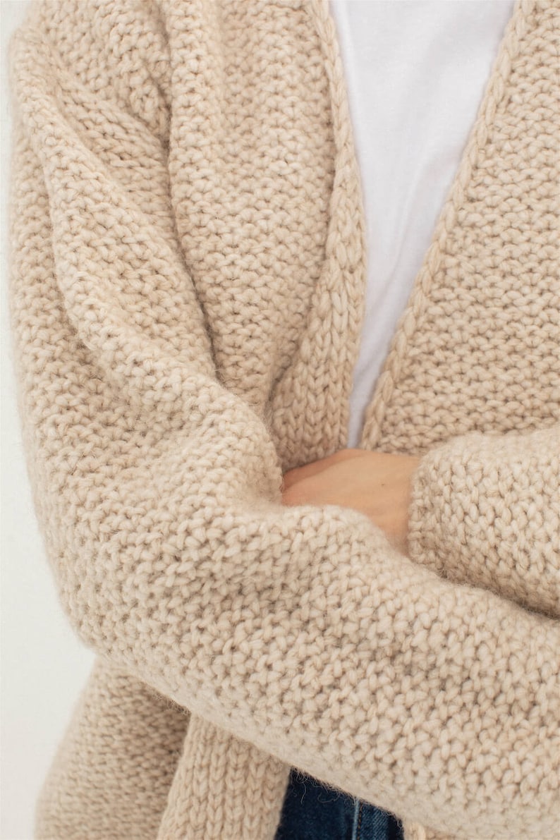 Cropped chunky knit sweater, Vintage wool sweater, Open front relaxed fit cardigan, Women knit warm wool sweater, Alpaca sweater ARIELLE image 5