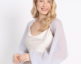 Mohair Wedding Shrug, Balloon Sleeve Bridal Bolero, Soft Knitted Cover Up / ELIZABETH