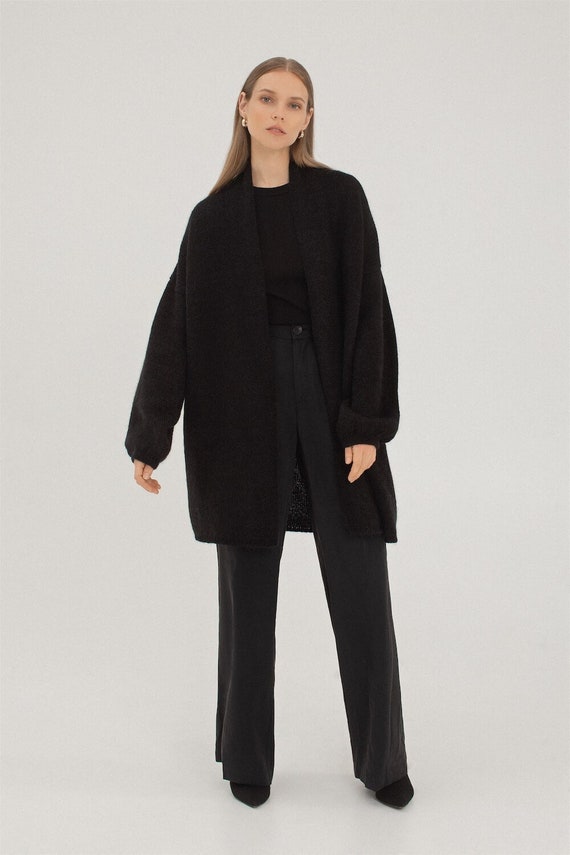 Balloon Sleeves Merino Wool Cardigan Black Puff Sleeves Loose Jacket Knitted Soft Mohair Wool Cardigan Loose Knit Sweater SOFIA Black Etsy Australia